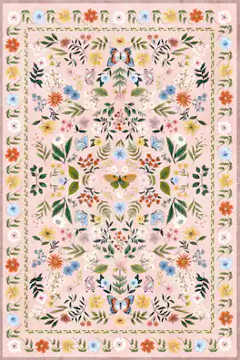 Jojoka - Vintage Botanical Washable Rug Floral Print Non-Slip Non Shedding Low Pile Carpet for Living Room Dining Room Bedroom - Pink