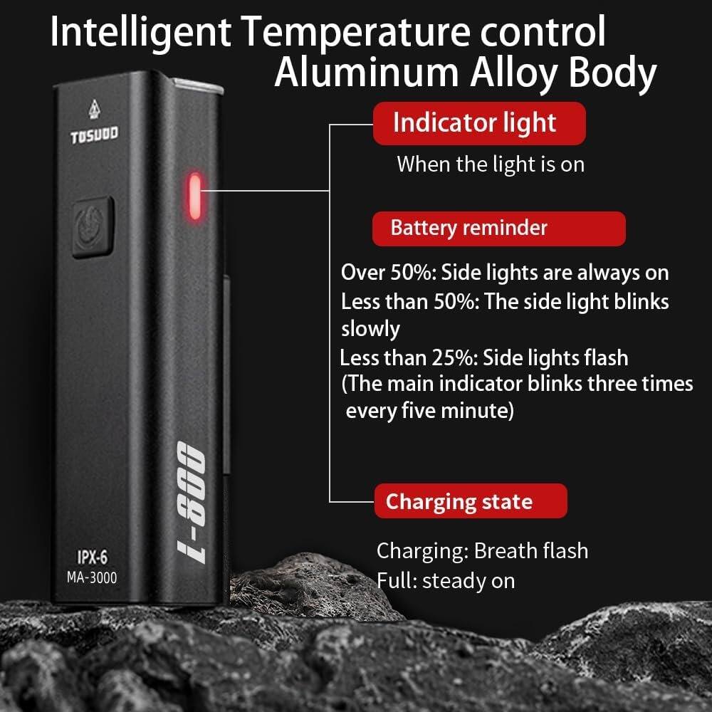 Intelligent Temperature Control Aluminum Alloy Body

Indicator light
When the light is on

Battery reminder
Over 50%: Side lights are always on
Less than 50%: The side light blinks slowly
Less than 25%: Side lights flash (The main indicator blinks three times every five minutes)

Charging state
Charging: Breath flash
Full: steady on

IPX-6
MA-3000