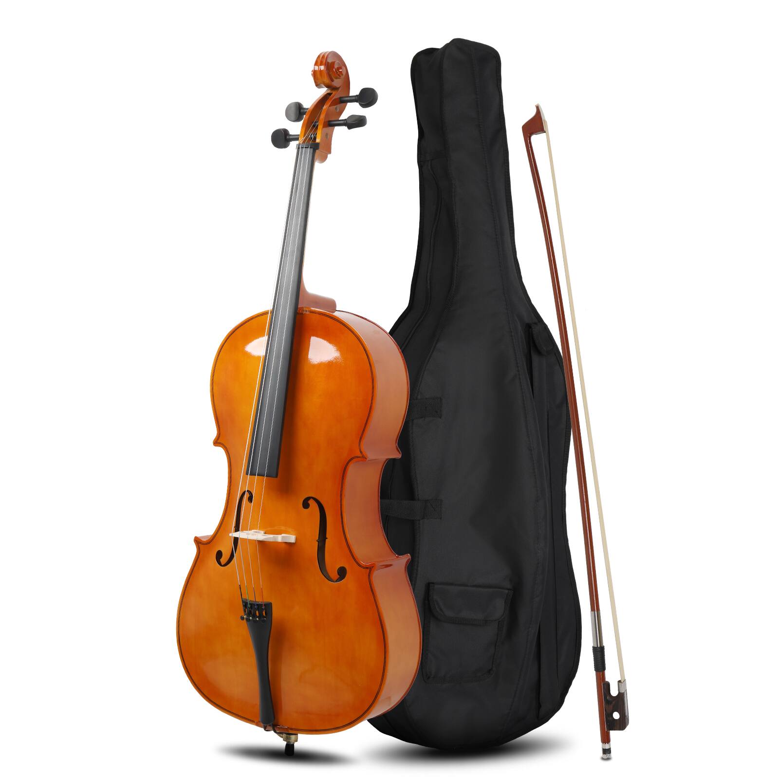 Back. Winado - School Band 4/4 Full Size Natural BassWood Cello Set with Bag+Bow+Bridge+Rosin.