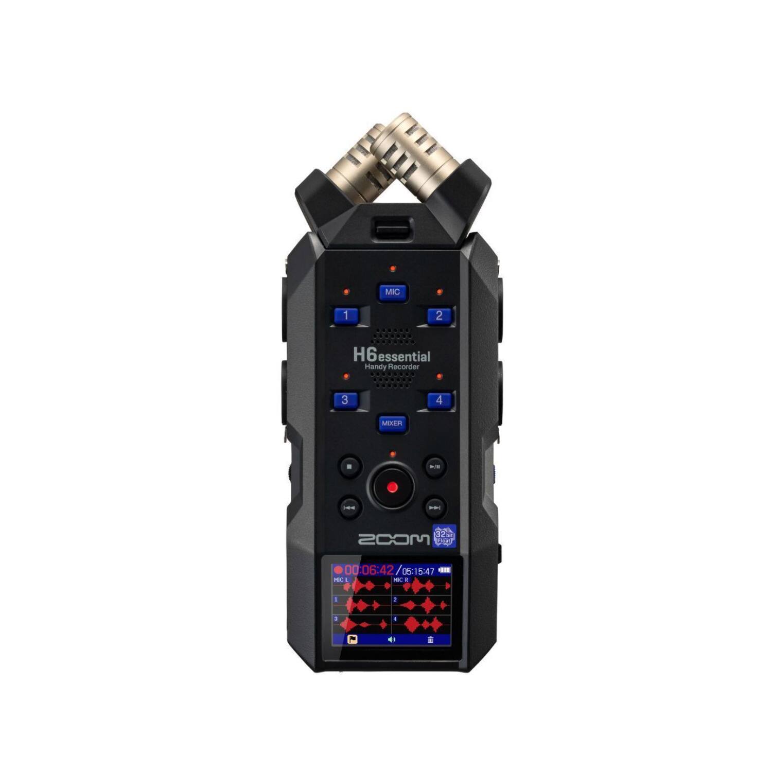 MIC 1 2 H6 essential Handy Recorder 3 4 MIER BUS - -. 32 MOOS fa 00:06:42 42 / D: 05:15:47  MC E - a I 1  -  a