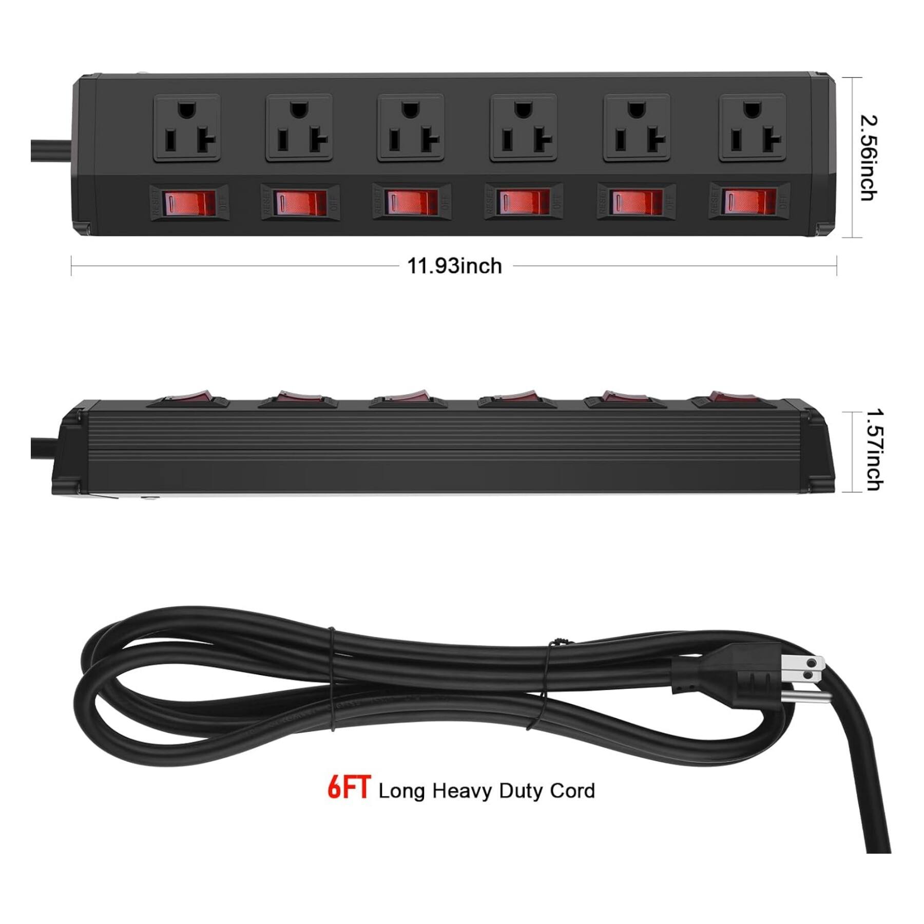 2.56 inch  
11.93 inch  
1.57 inch  
6FT Long Heavy Duty Cord