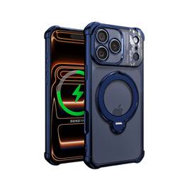 Dteck - Mag Safe Case For Apple iPhone 17 Pro Plating Shock-Resistant Anti-Scratch Ring Kickstand Rugged Cover - Darkblue