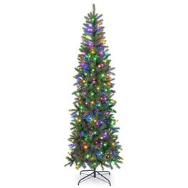 Costway - 7.5FT Pre-Lit Hinged Artificial Christmas Tree w/ 796 Tips & 350 LED Lights - Green