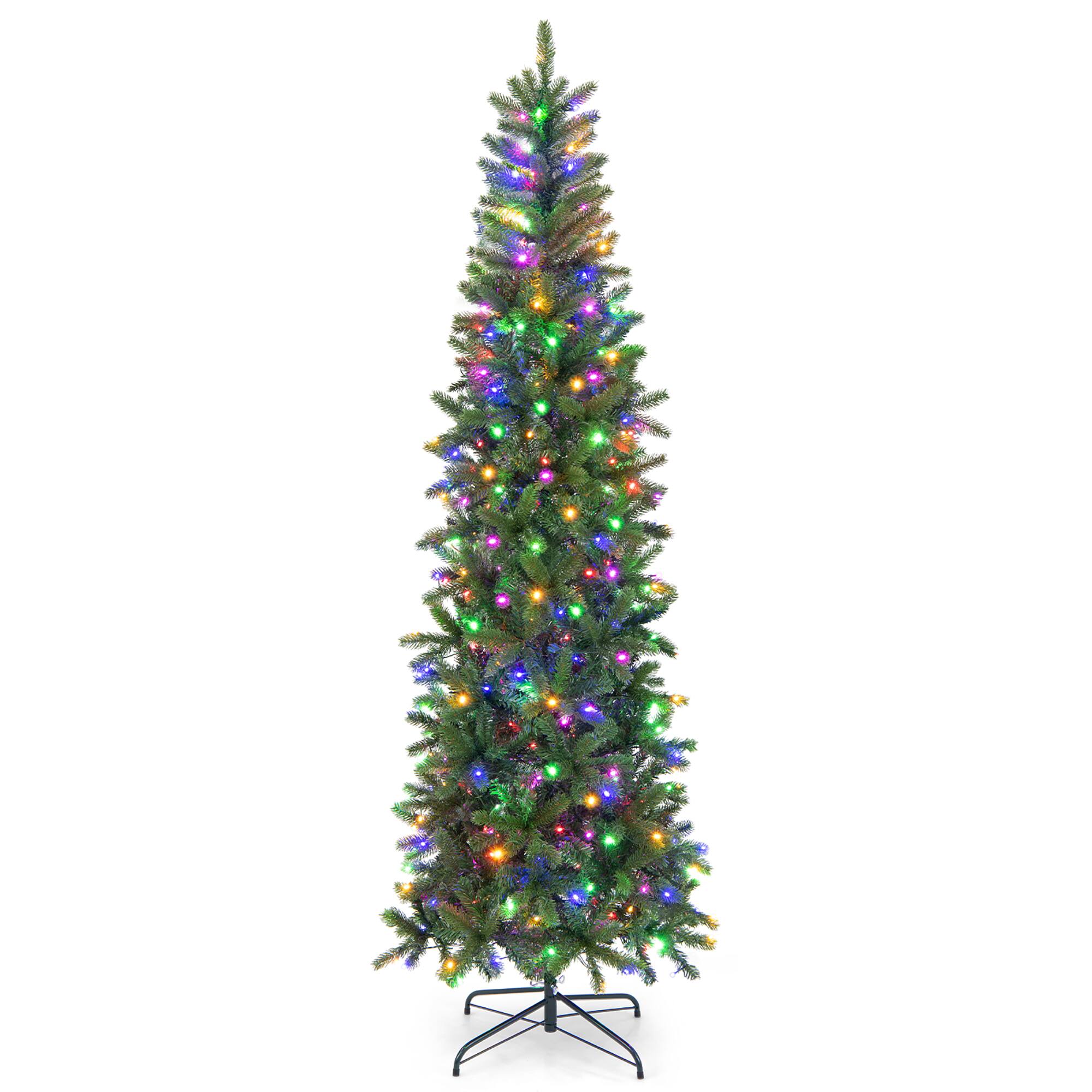 Front. Costway - 7.5FT Pre-Lit Hinged Artificial Christmas Tree w/ 796 Tips & 350 LED Lights - Green.