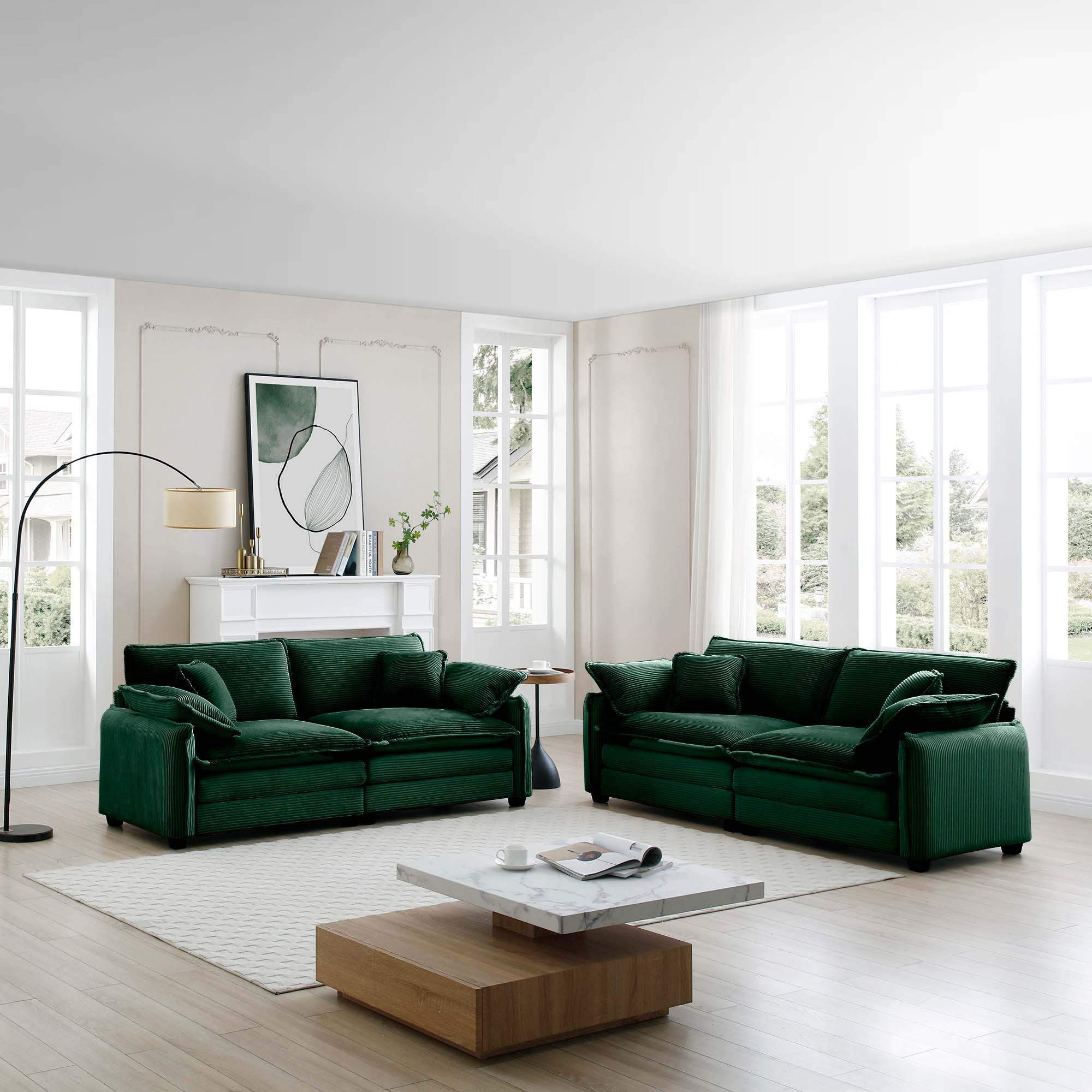 Left. LOVMOR - Family sofa set Deep Seat Sofa Warm Sofa for Home Cinema and Living Room One 2Seater Sofa and One 3Seater SofaGreen - Green.