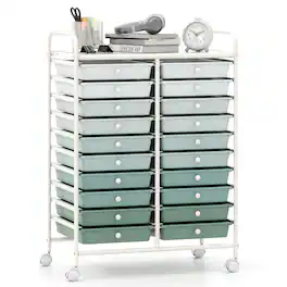 Costway - 20-Drawer Rolling Art & Craft Storage Cart with Removable Drawers & Metal Frame,Lockable Wheels - Gradient Green
