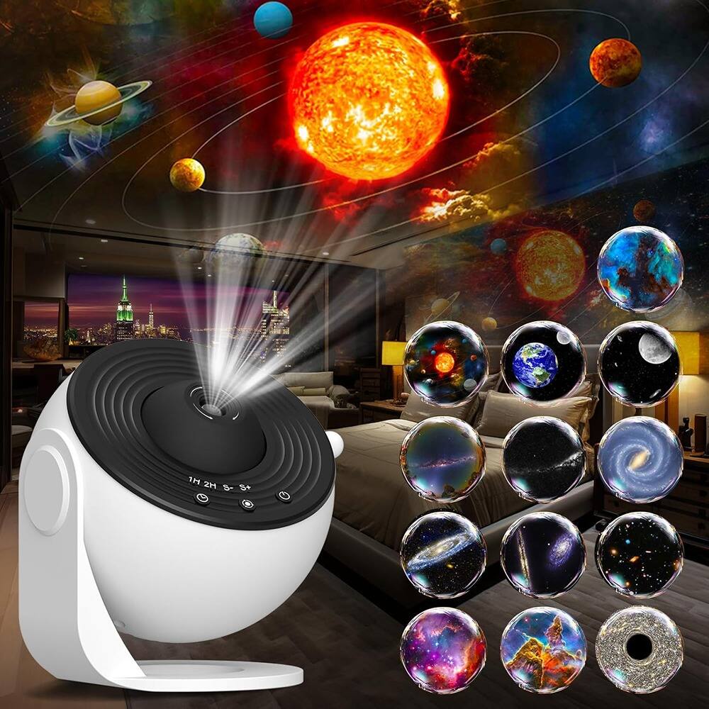 Front. ACJPR - Galaxy Projector 13-in-1 HD Planetarium Star Light with 360° Rotation, Adjustable Knob, Timer for Kids Bedroom, Ceiling,.