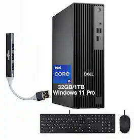 Dell - Upgraded - Pro Slim QCS1250 Mini Desktop (Intel i5-14500,32GB DDR5,1TB PCIe SSD,Intel UHD 770,KB & Mouse,Win 11 Pro) w/USB Hub - Black