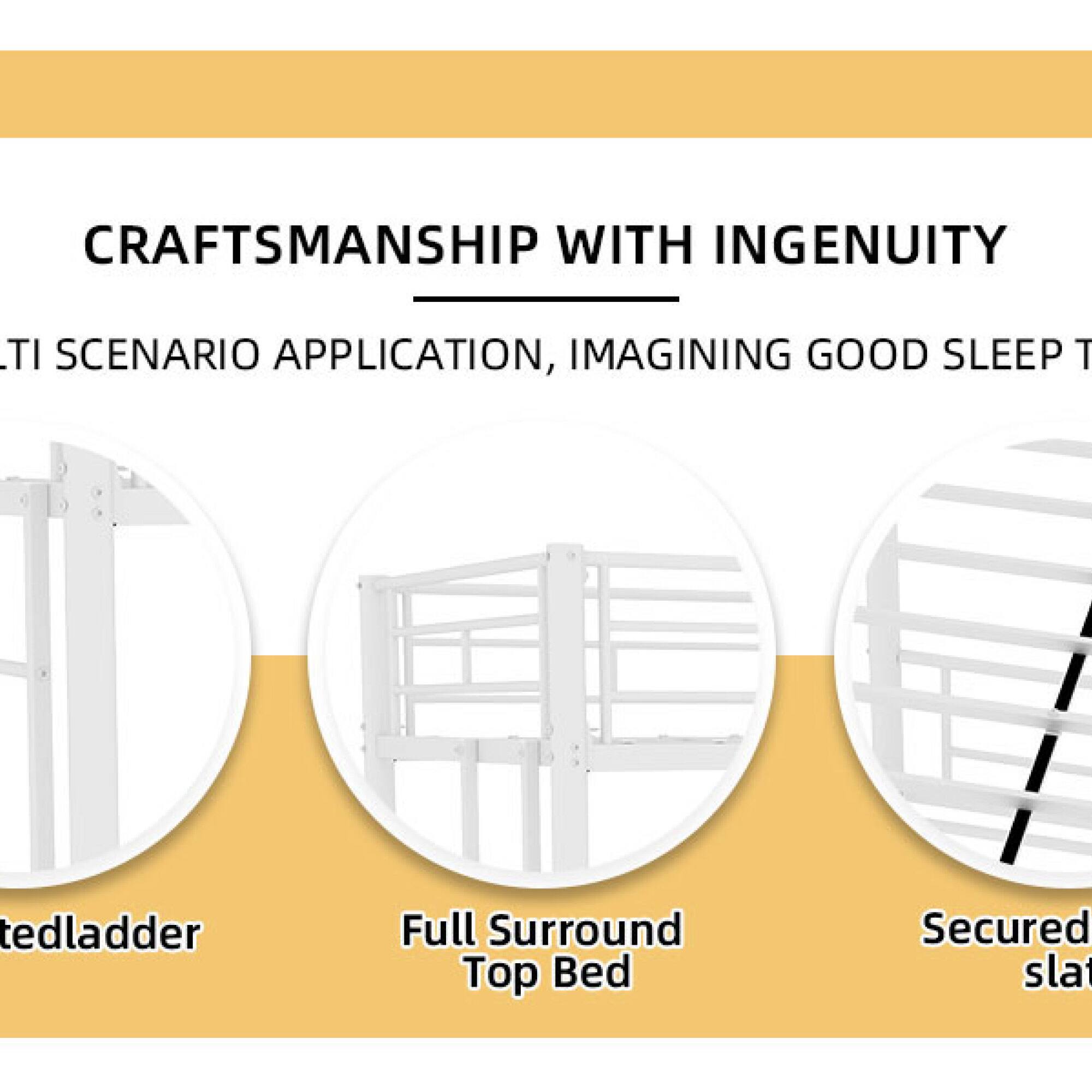 CRAFTSMANSHIP WITH INGENUITY

MULTI SCENARIO APPLICATION, IMAGINING GOOD SLEEP

- Folded Ladder
- Full Surround Top Bed
- Secured Slats