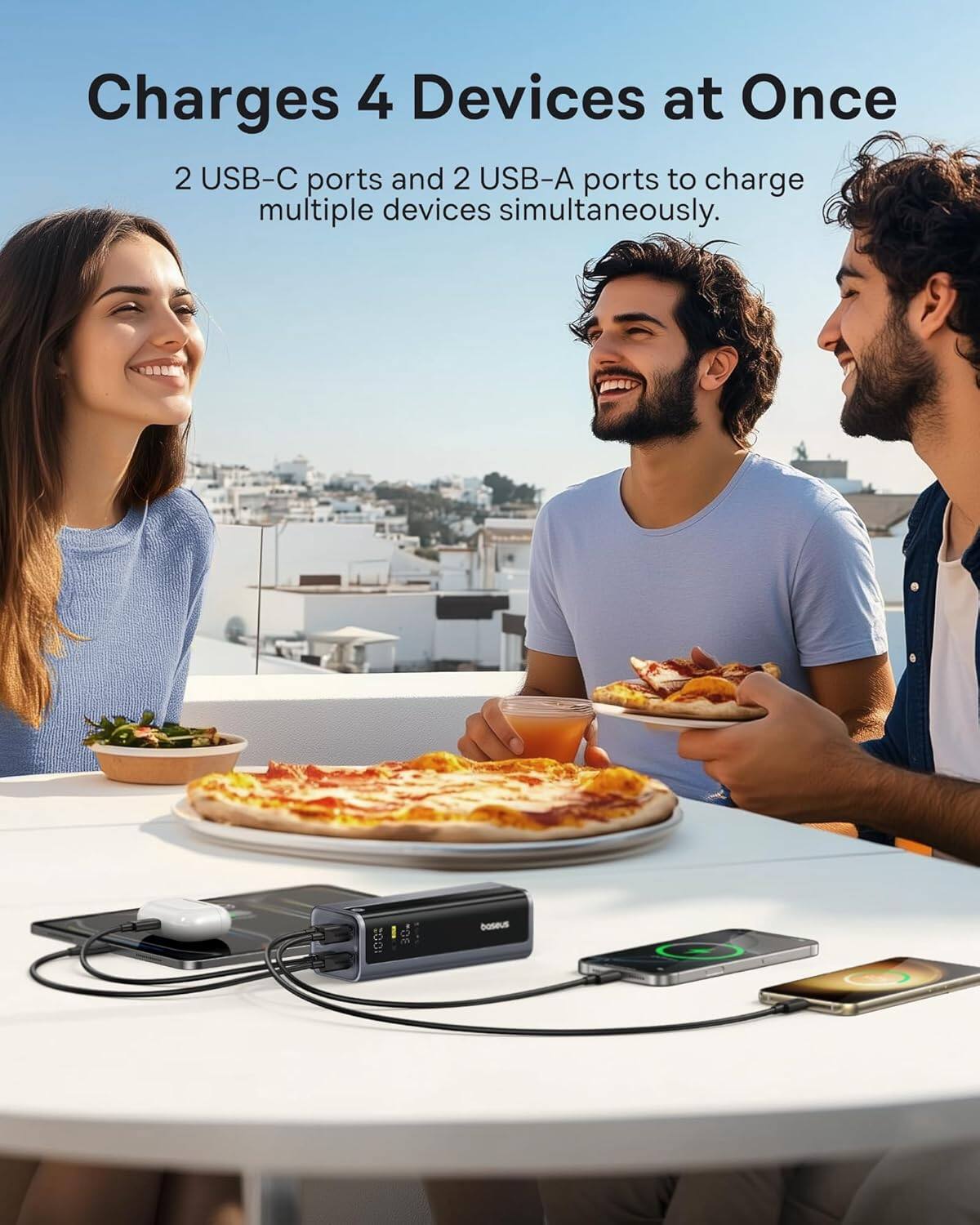 Charges 4 Devices at Once

2 USB-C ports and 2 USB-A ports to charge multiple devices simultaneously.