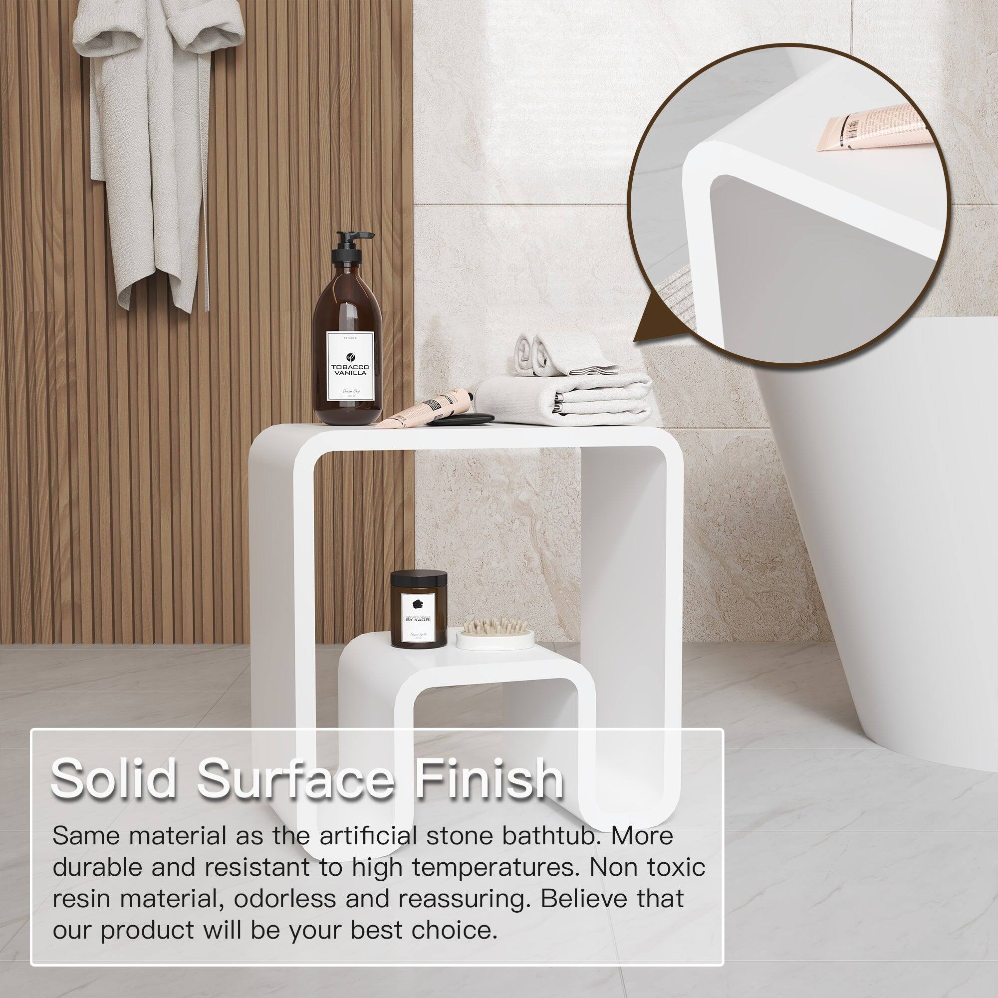 Solid Surface Finish
Same material as the artificial stone bathtub. More durable and resistant to high temperatures. Non toxic resin material, odorless and reassuring. Believe that our product will be your best choice.