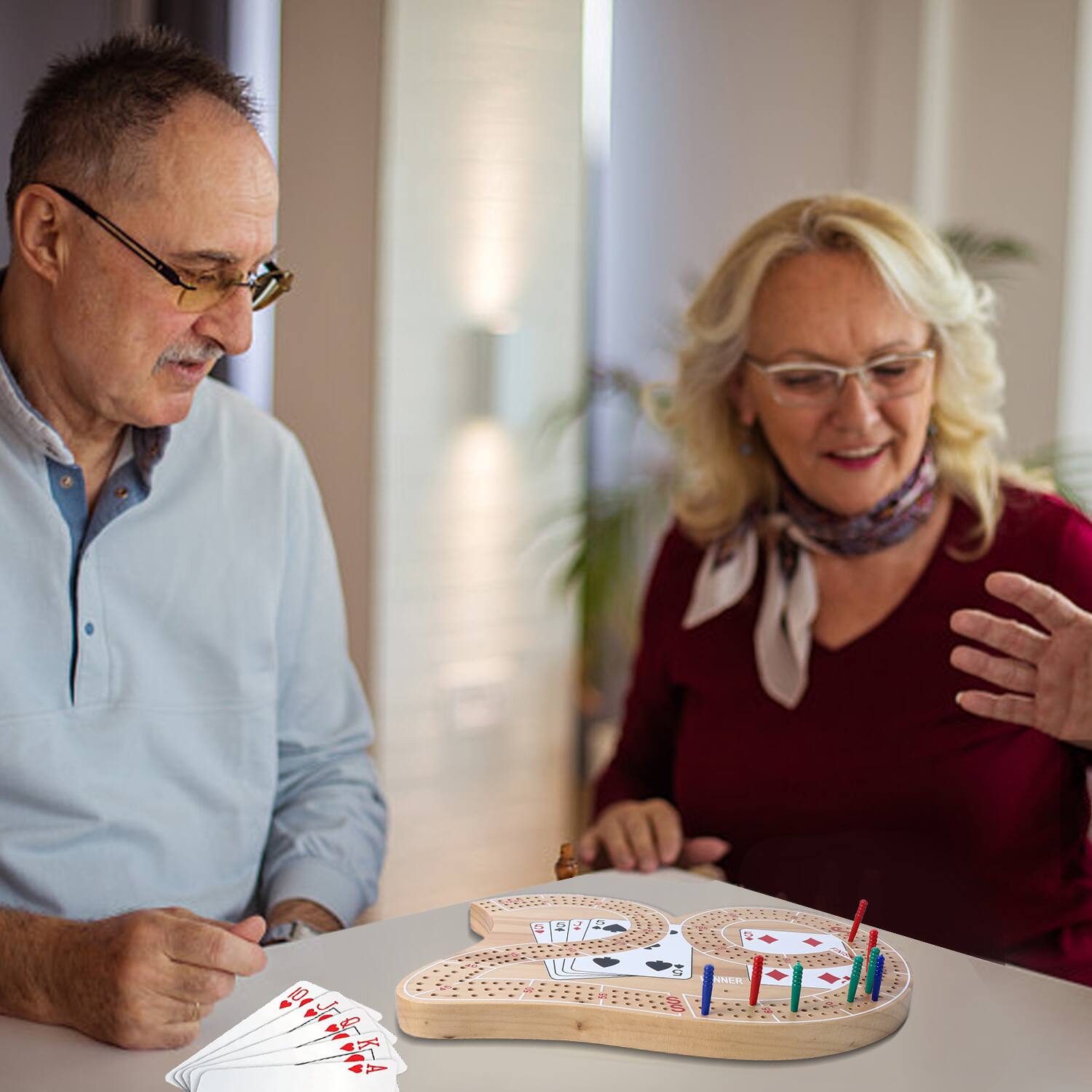 Alt View 2. GSE Games & Sports Expert - Wooden 3-Track 29 Cribbage Board Game with Plastic Pegs, Classic Three-Person Cribbage Board.
