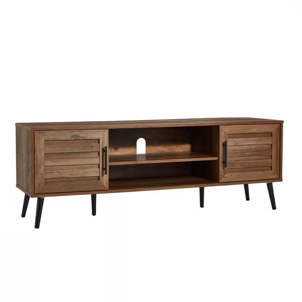 Angle. Hivvago - Modern Rustic Wood Finish TV Stand with Mid-Century Legs - for TV up to 65-inch - Brown.