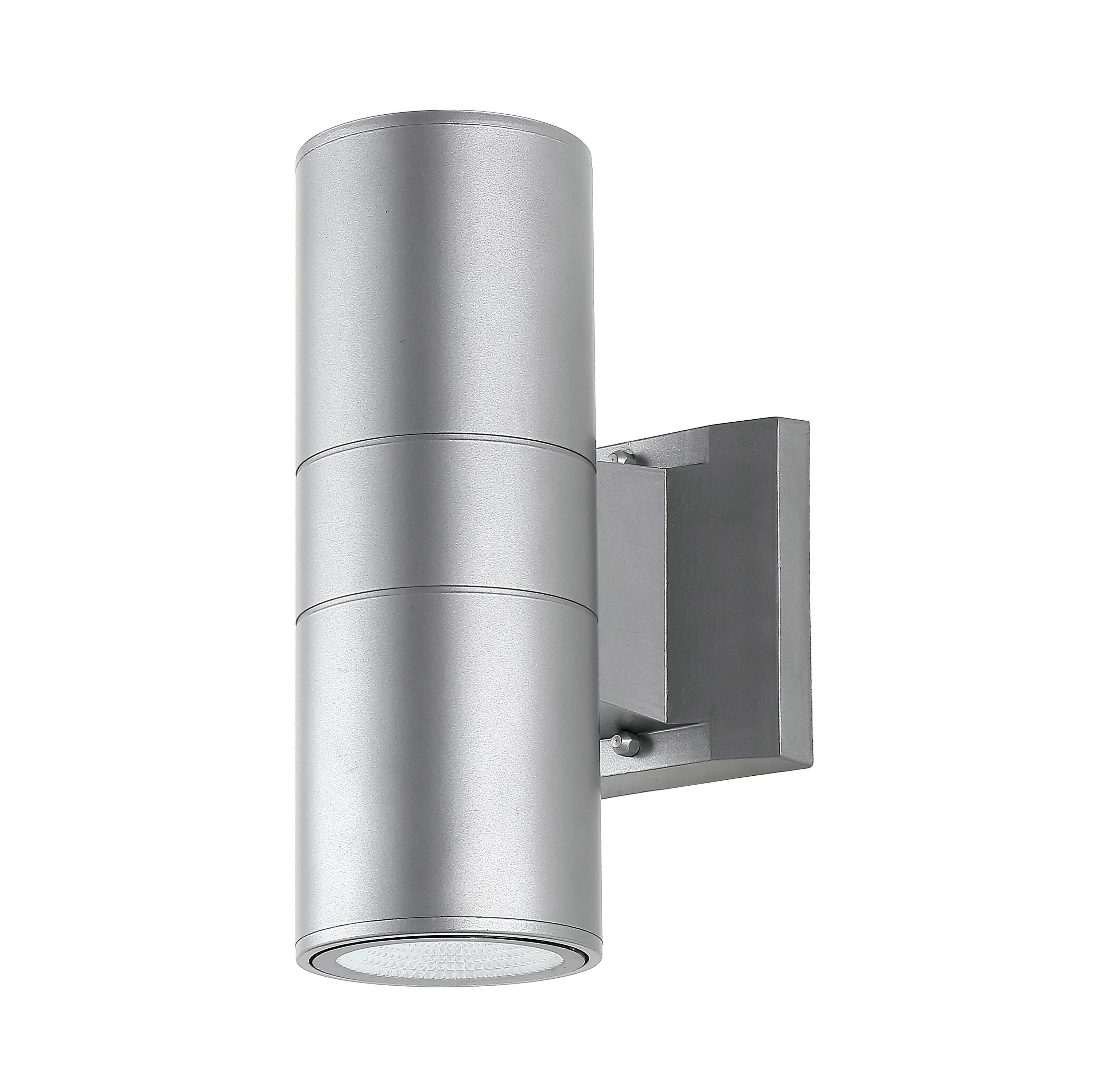 Alt View 6. Jonathan Y - Duo 6" 2-Light Modern Midcentury Cylinder Outdoor Metal/Glass Integrated LED Sconce with Uplight, Silver - Silver.