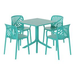 WestinTrends - Playa 5-Piece Outdoor Square Patio Dining Table Set with Stackable Patio Dining Chairs - Turquoise