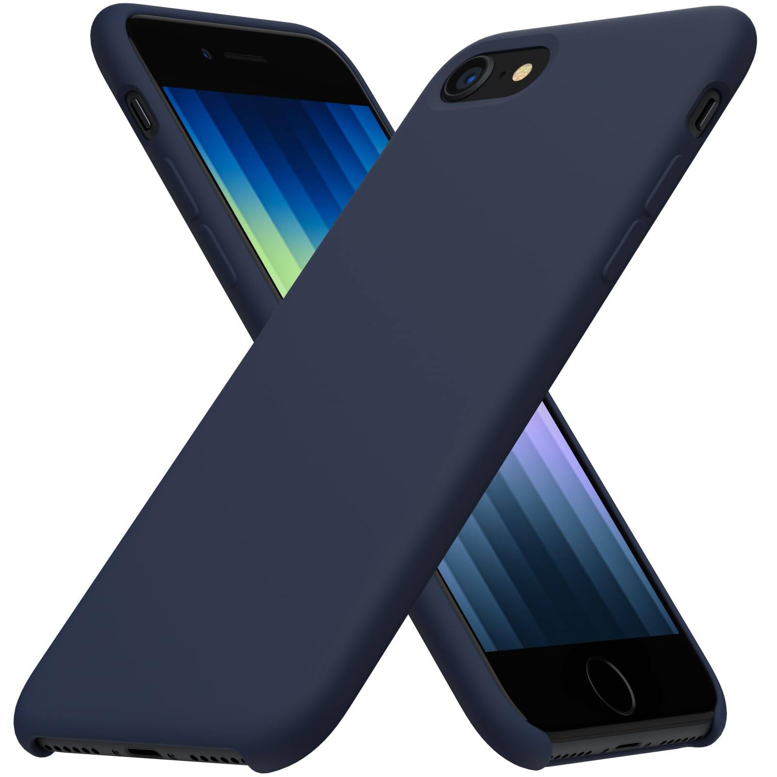 Front. Ornarto - ORNARTO iPhone SE Case 4.7"(3rd/2nd Gen/2022/2020,7/8)-Liquid Silicone Cover with Open Bottom-Midnight Blue - Midnight Blue.