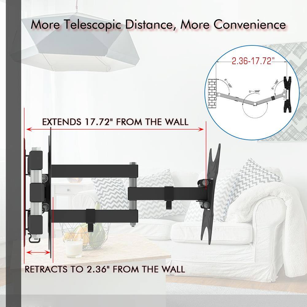 More Telescopic Distance, More Convenience

EXTENDS 17.72" FROM THE WALL

RETRACTS TO 2.36" FROM THE WALL
