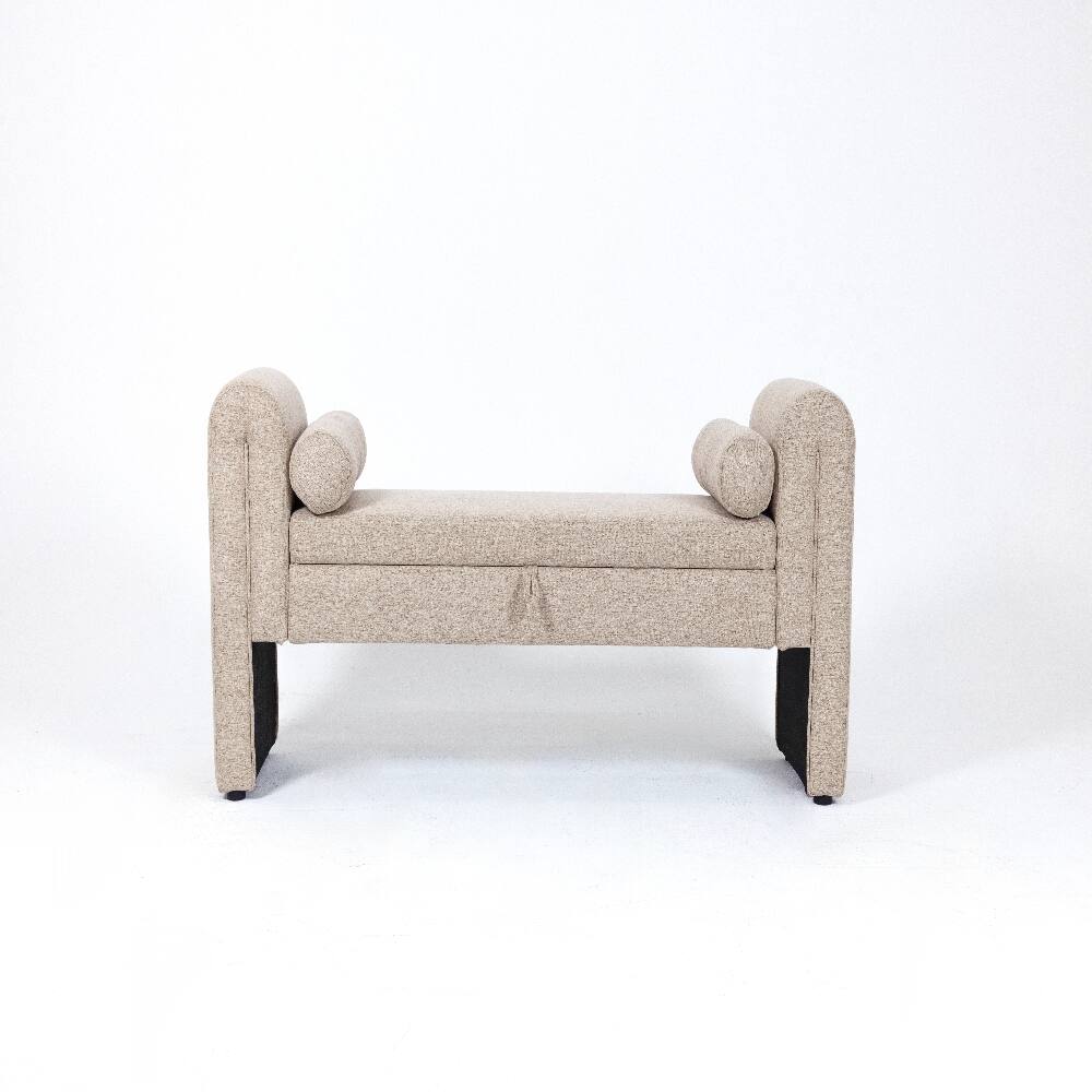 Alt View 7. Ropilly - Ropilly 60-Inch Velvet Storage Bench Extra Long Entryway Seat Oatmeal - Oatmeal.