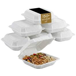 Eco Harmony Products - Clamshell (MFPP) Hinged Container (Center Slide), 9.5" x 9.25", 150-Pack - White