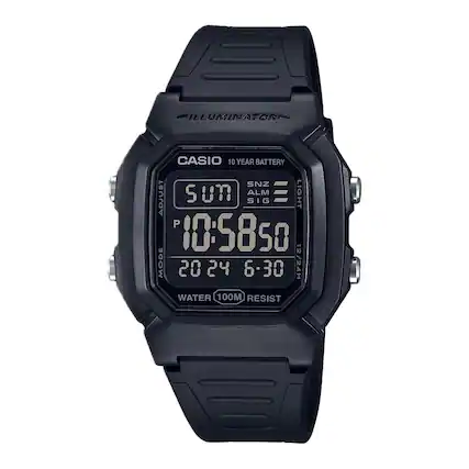 ILLUMINATOR
CASIO
10 YEAR BATTERY
SNZ
ALM
SIG
LIGHT
P
10:58:50
MODE
20 24
6-30
12/24H
WATER 100M RESIST
