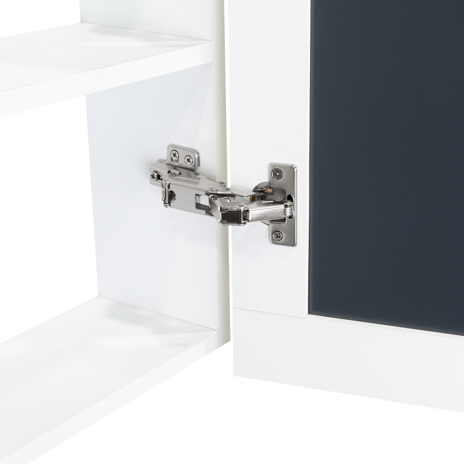 Alt View 5. TuHome - Single Mirror Medicine Cabinet with Two Interior Shelves For Bathroom Storage - White.