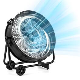 Gymax - 24 Inch Industrial Drum Fan w/ 360 Degree Adjustable Tilt & 2 Wheels for Warehouse - Black