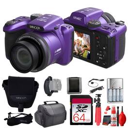 Bundle - Minolta - 20 Mega Pixels 40x Optical Zoom Digital Camera, 1080p FHD Video, Purple - Purple
