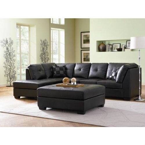 Front. Hivvago - Black Bonded Leather Sectional Sofa with Left Side Chaise - Black.