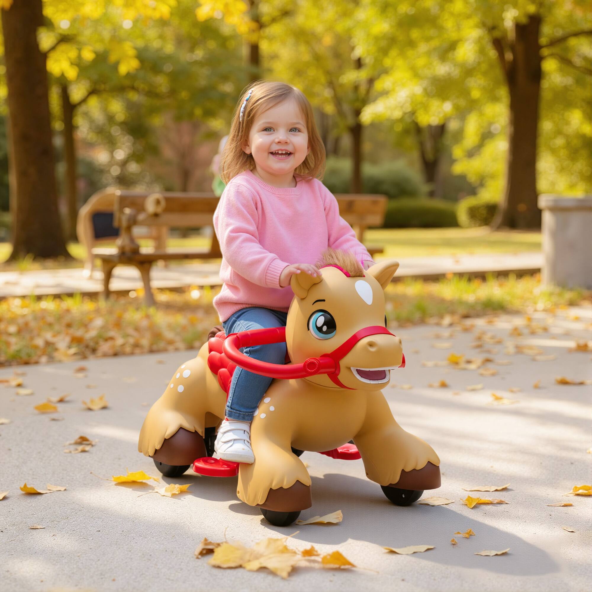 Alt View 1. Qaba - On Horse Toy, 12V Battery Powered Ride on Toy with Carrot Toy, Comb and Sound - Brown.