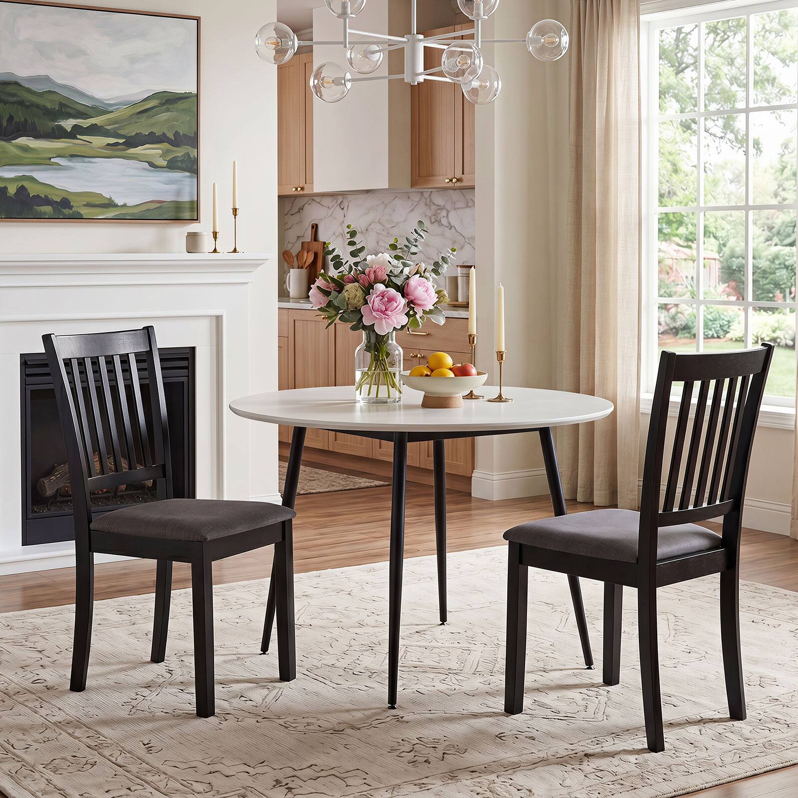 Alt View 1. Gymax - Gymax Set of 2 Wooden Dining Chairs Upholstered Kitchen Chairs w/ Rubber Wood Frame Black - Black.