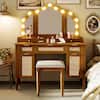 Front. Whisen - Dresser Makeup Vanity Table with Tri-Fold Mirror,13 Hollywood LED Lights,5 Drawers and Charging Station - Espresso.