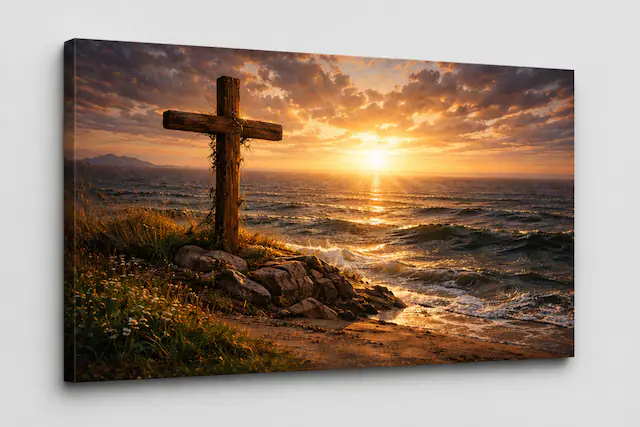 Front. FC Design - Large Canvas 24x36" Frameless Warm Coastal Faith Art Painting Home Wall Décor - MultiColor.