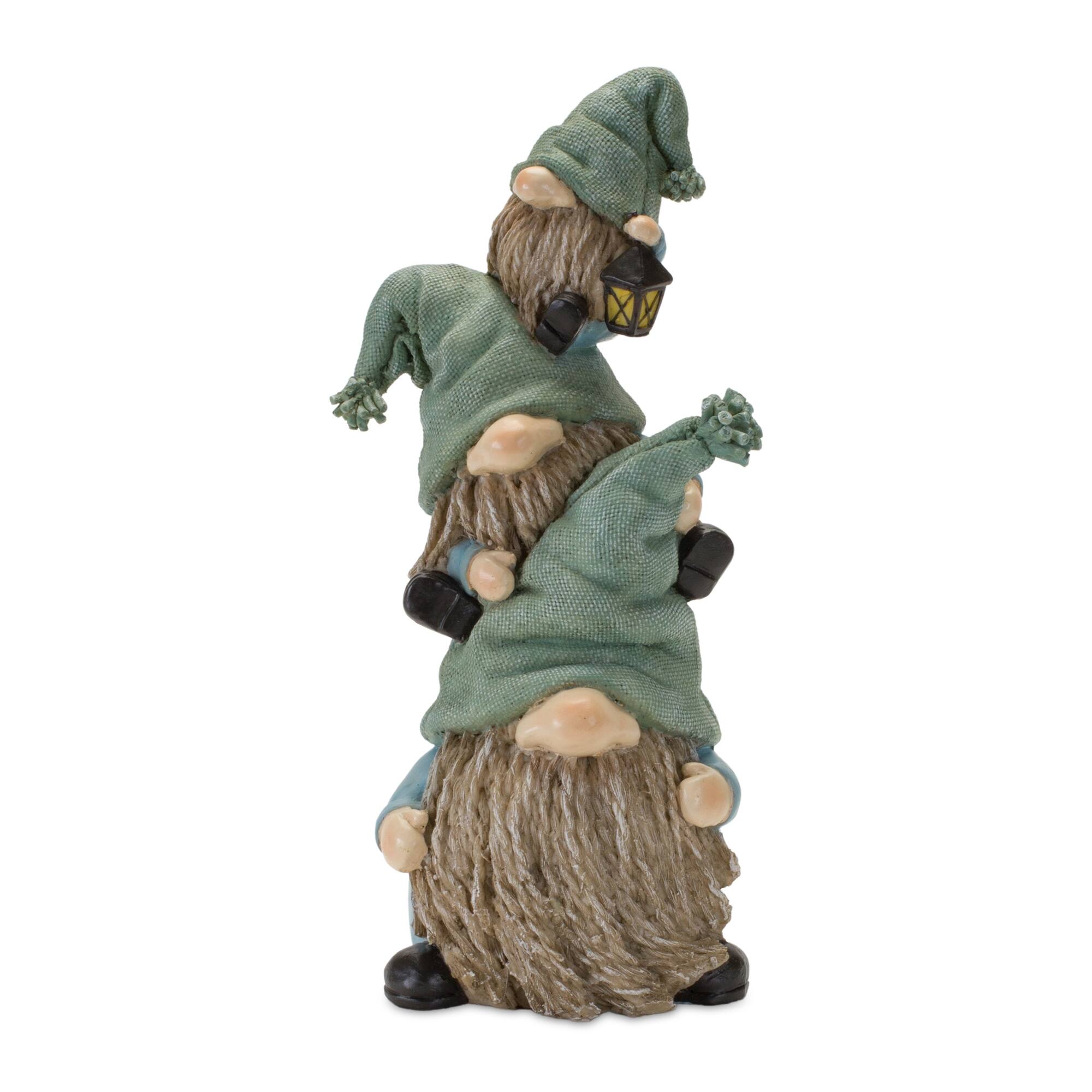 Angle. BreeBe - Stone Garden Gnome Stacking Figurine (Set of 2) - Green.