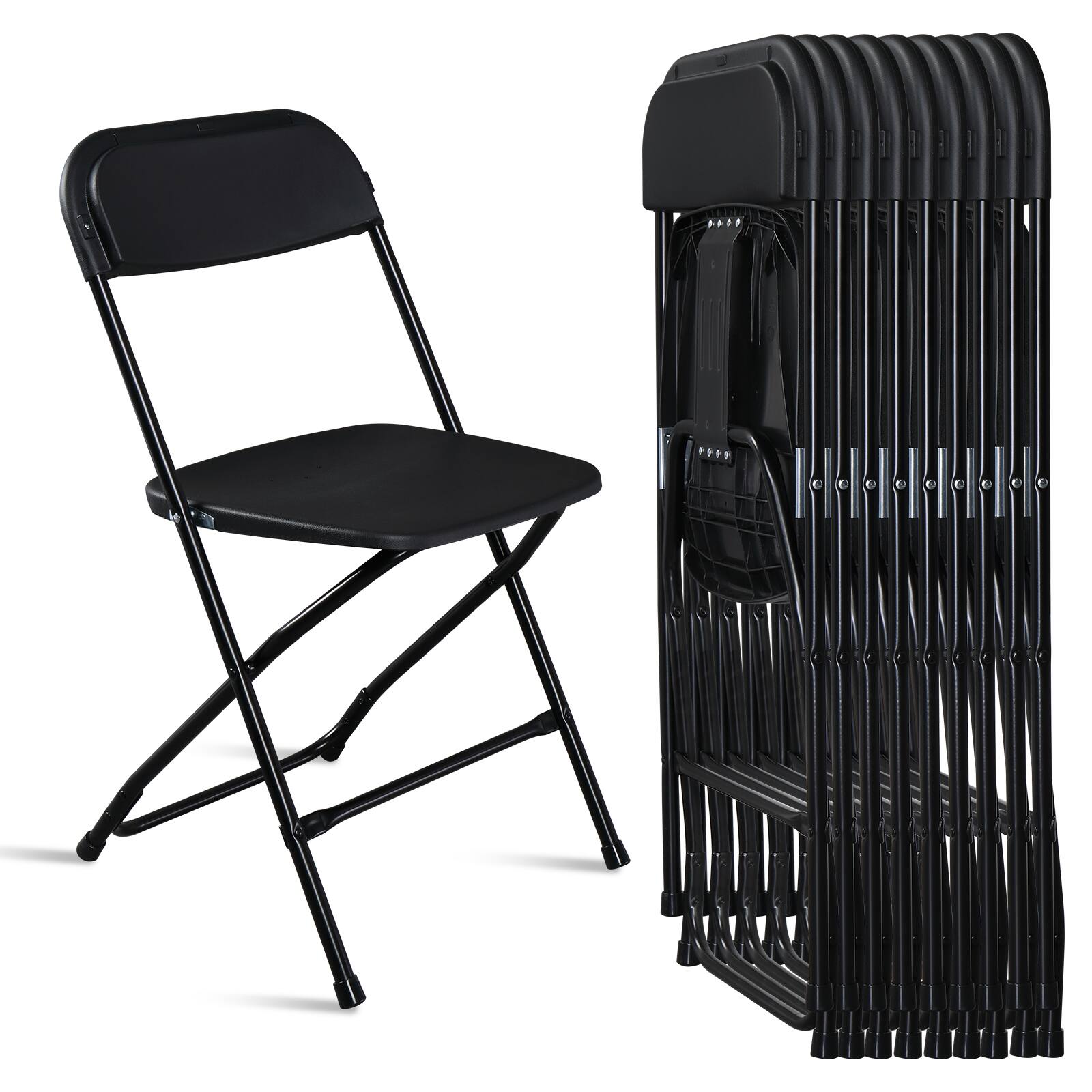 Winado - 10PCS Portable Plastic Folding Chairs, Stackable Seat with Steel Frame for Indoor Outdoor Wedding Party Picnic Dining - Black
