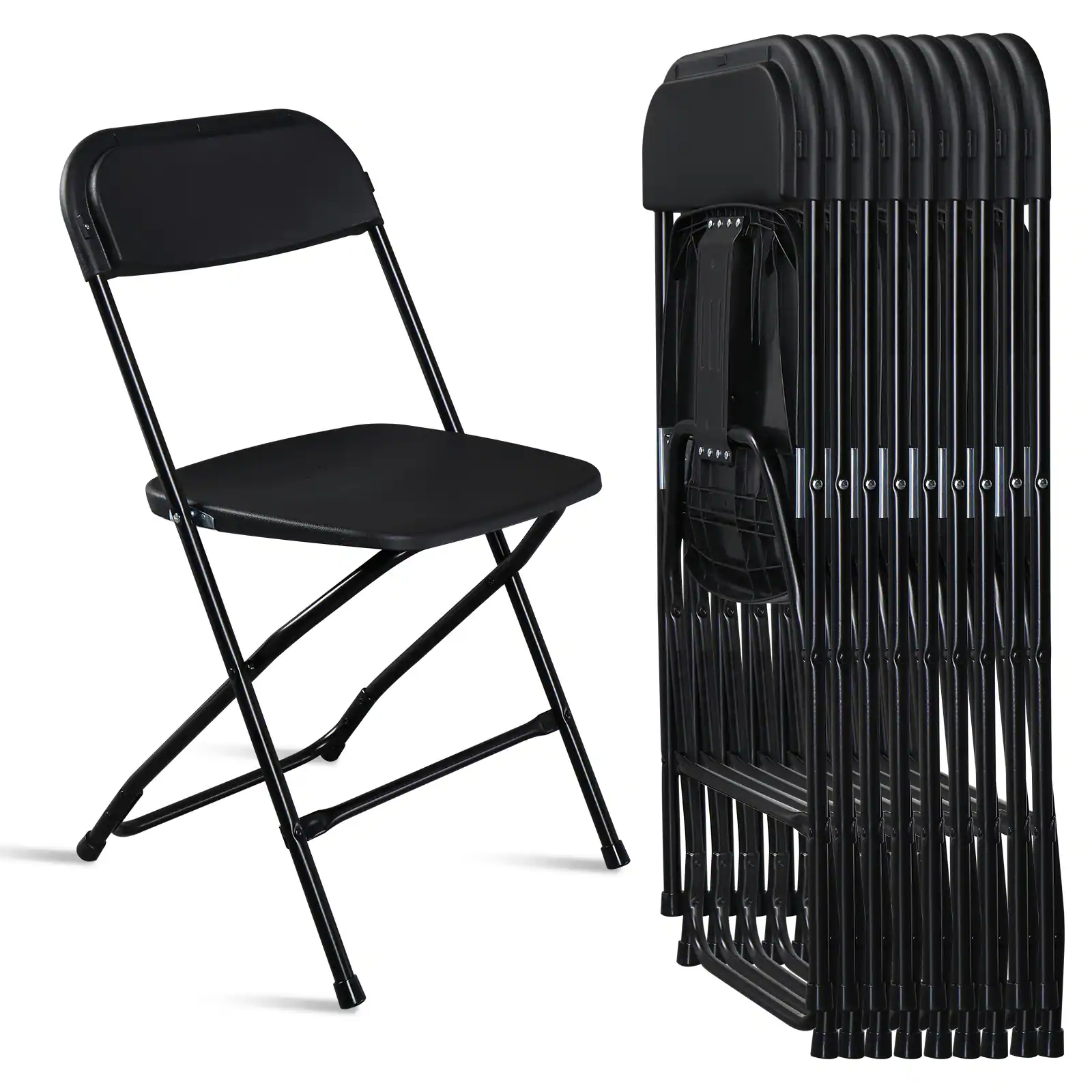 Winado - 10PCS Portable Plastic Folding Chairs, Stackable Seat with Steel Frame for Indoor Outdoor Wedding Party Picnic Dining - Black