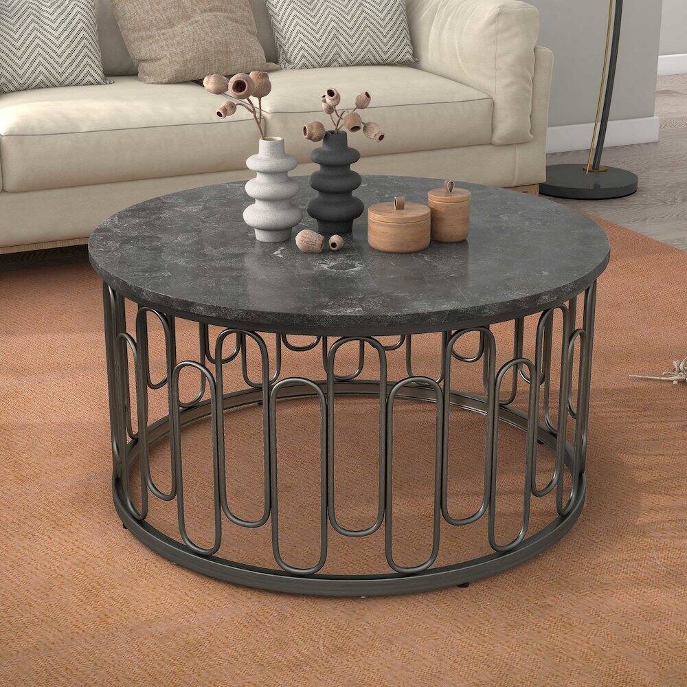 Alt View 2. Furniture of America - Furniture of America Silas Round Modern Metal Coffee Table in Black - Grey.