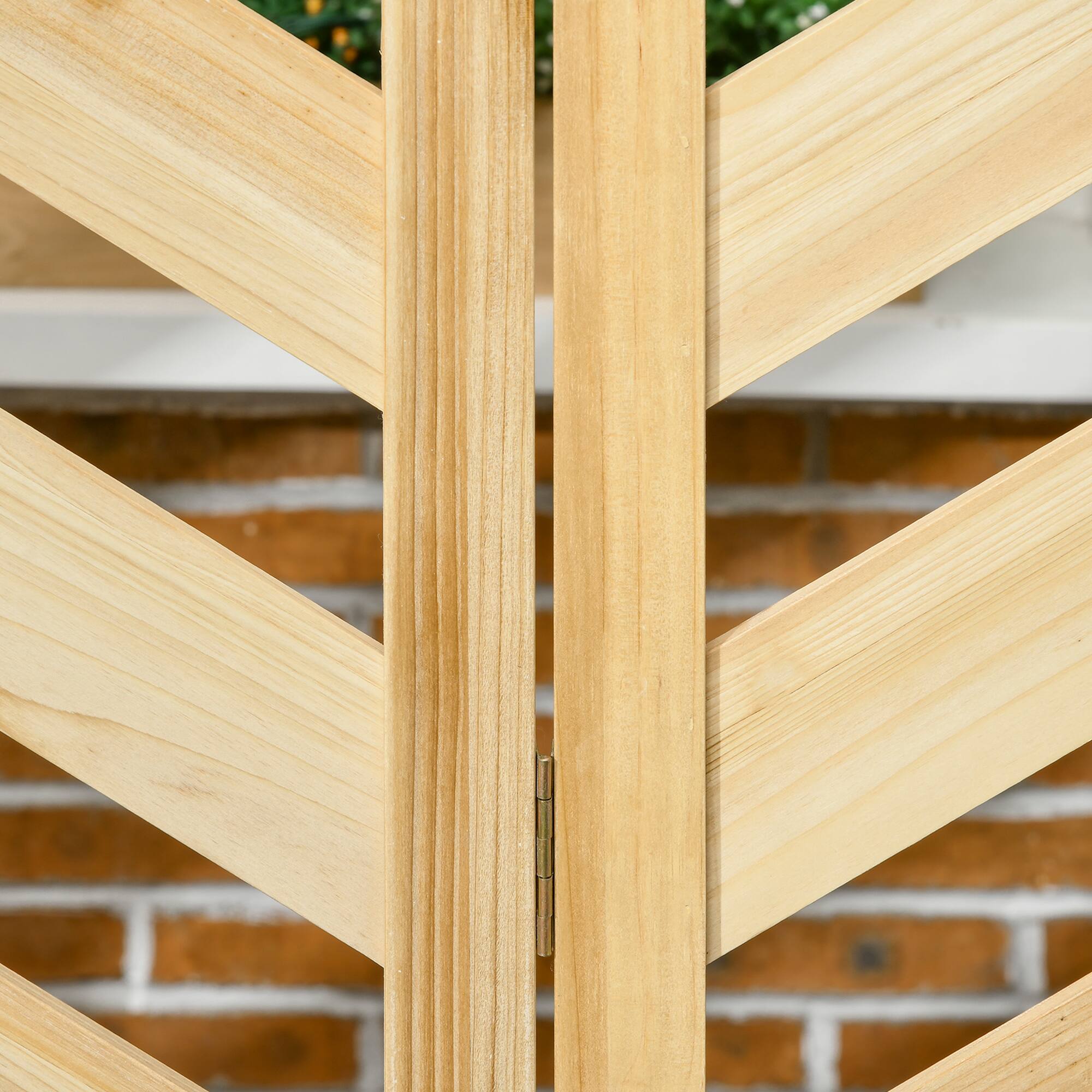 Alt View 7. Outsunny - Decorative Outdoor Privacy Screen, Freestanding Divider/Separator with 4 Self-Draining Planters - Natural wood finish.