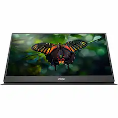 Front. AOC - AOC 16E10 - 15.6 inch Portable Monitor, LED, FHD, 2xUSB-C, Mini-HDMI, 3 Year Manufacturer Warranty - 16" - 15.6" - Black.