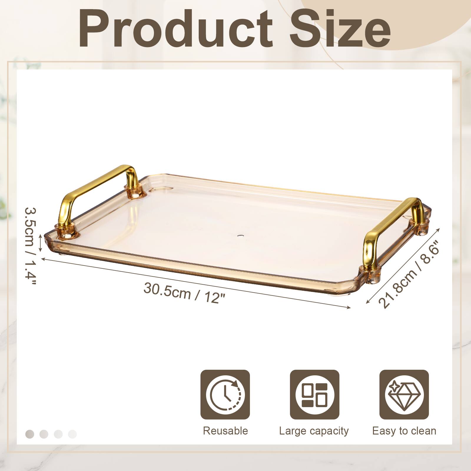 Product Size: 3.5cm / 1.4", 30.5cm / 12", 21.8cm / 8.6"  
Reusable, Large capacity, Easy to clean
