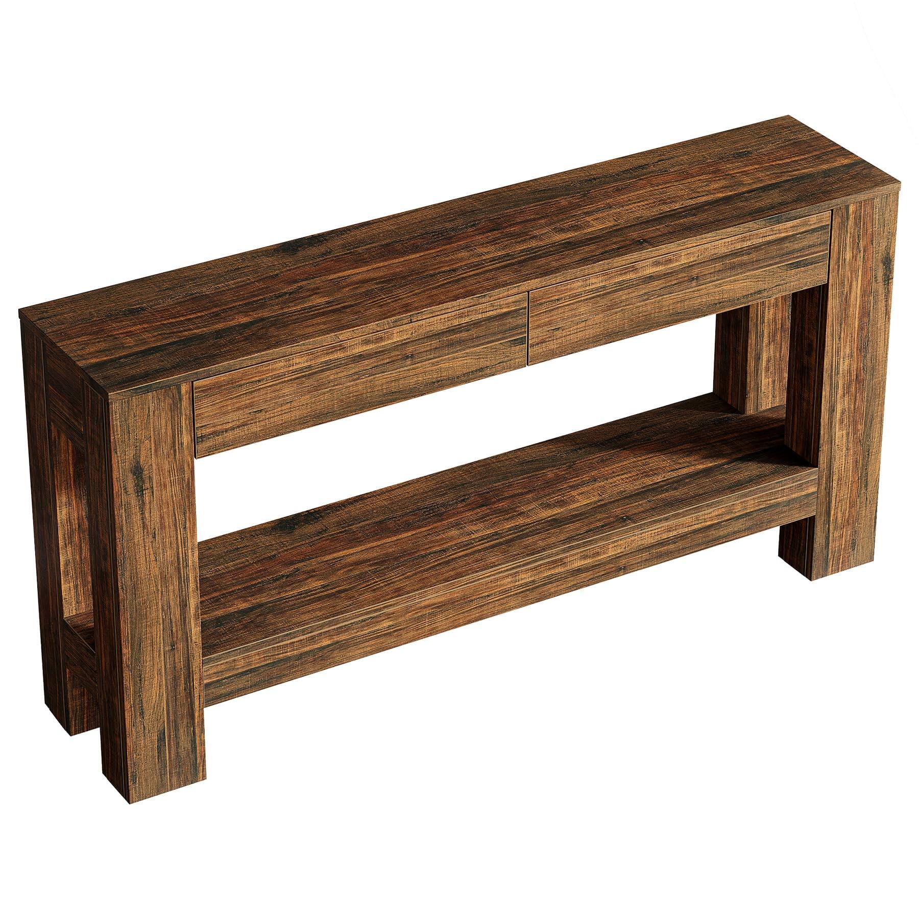 Alt View 4. Tribesigns - 63 Inch Console Table with 2 Drawers and Bottom Shelf, Rustic Brown - Brown.