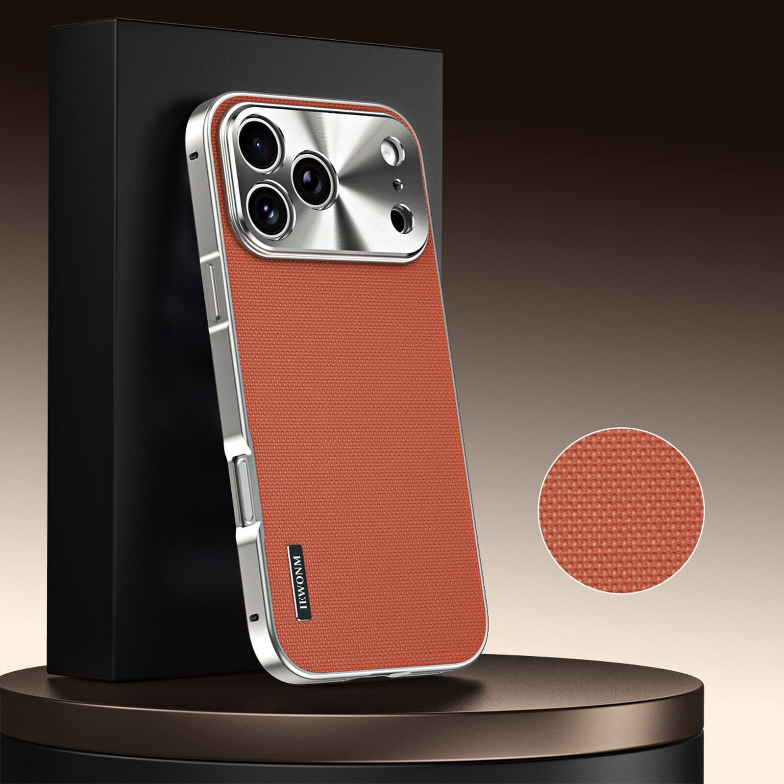 Front. Dteck - Rugged Case for Apple iPhone 17 Pro Max, Shockproof Magnetic Aluminum Fabric Texture Hybrid Cover, Precise Lens Guard - Brown.