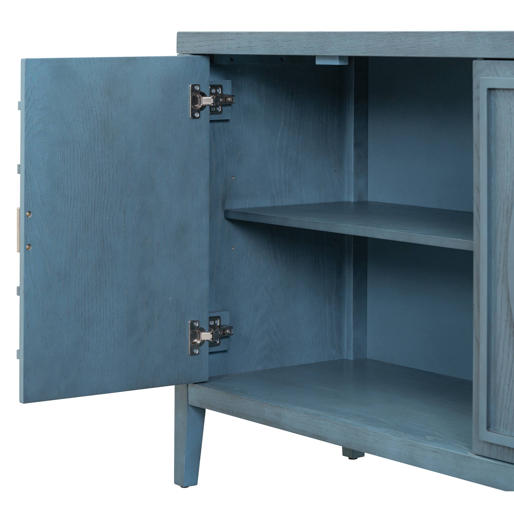 Alt View 6. Spaco - Spaco Retro Sideboard Buffet, Door with Circular Groove Design Round Metal Door Handle for Entrance, Dinning Living Room - Antique Blue.