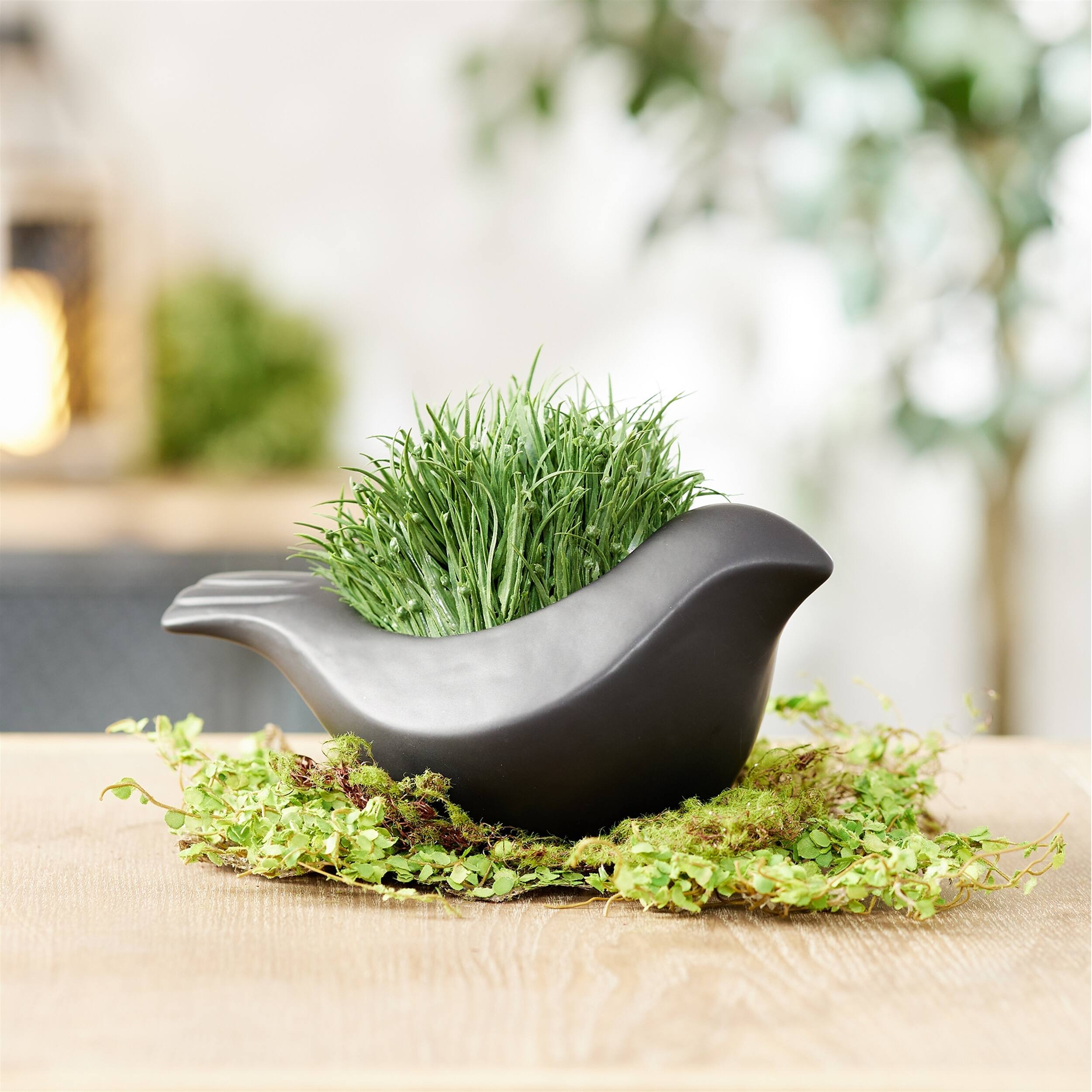 Angle. BreeBe - Set of 2 Black Ceramic Bird Containers - Black.