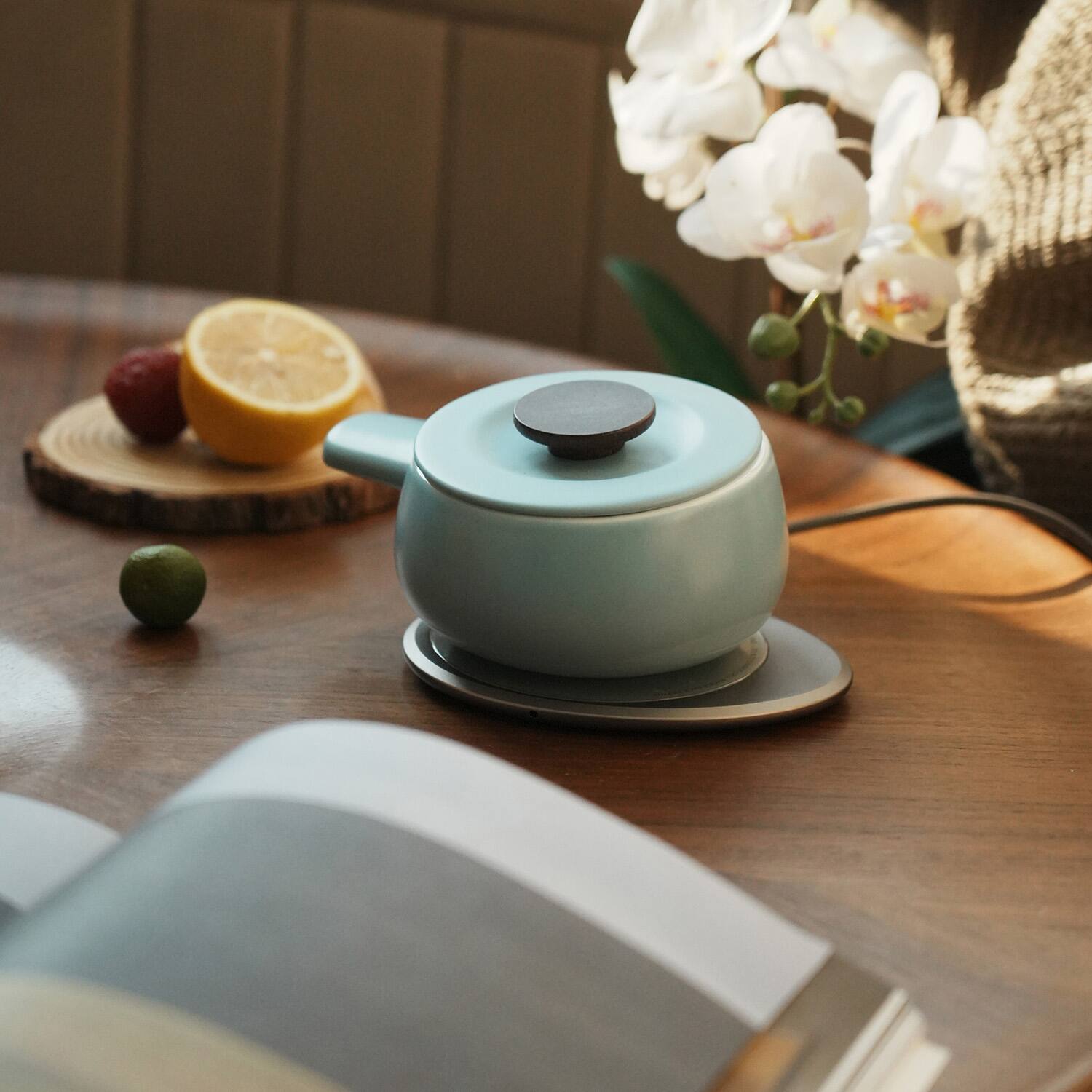 Back. OHOM - Fondi Self-heating Fondue Set - Moonmist Blue - Soft Blue.