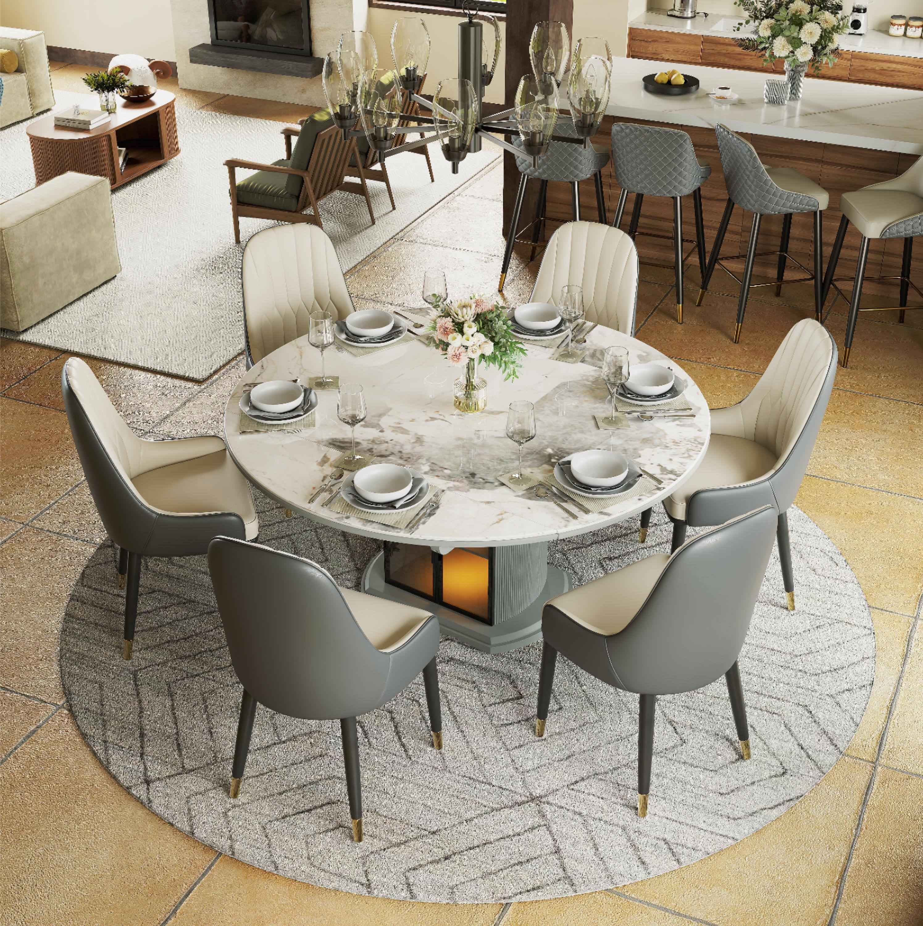 Left. POVISON - Modern Upholstered Dining Chairs Set of 2, Leather Dining Chairs with Arms, Breakfast Table Chairs, Gray & Beige - Gray & Beige PU Leather.