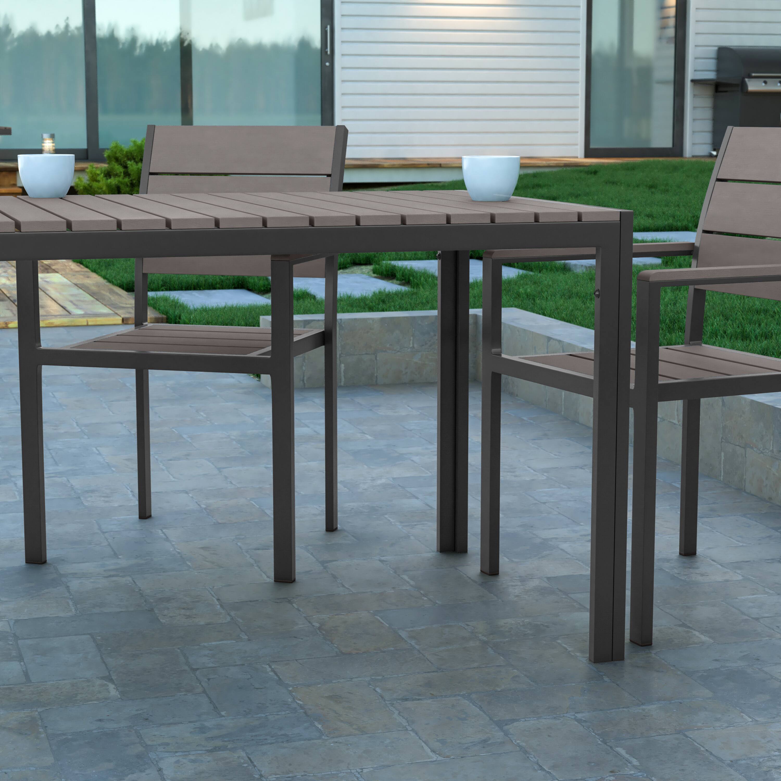 Alt View 4. Emma + Oliver - Fena 55" x 31" Outdoor Dining Table with Faux Teak Poly Slat Top and Metal Frame - Gray Top/Gray Frame.