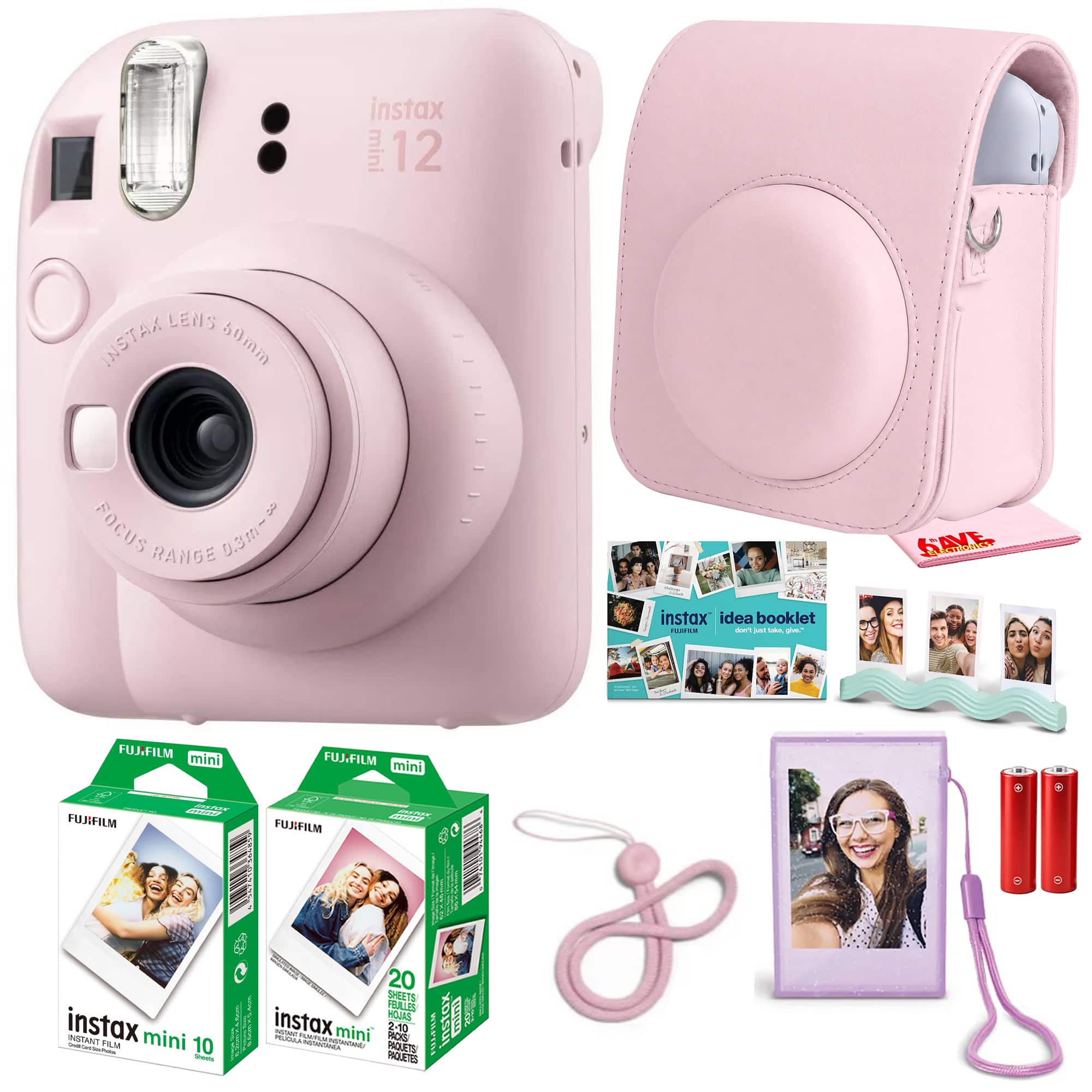 Fujifilm - Instax Mini 12 Instant Film Camera, Bundle + 30 Films + More - Pink