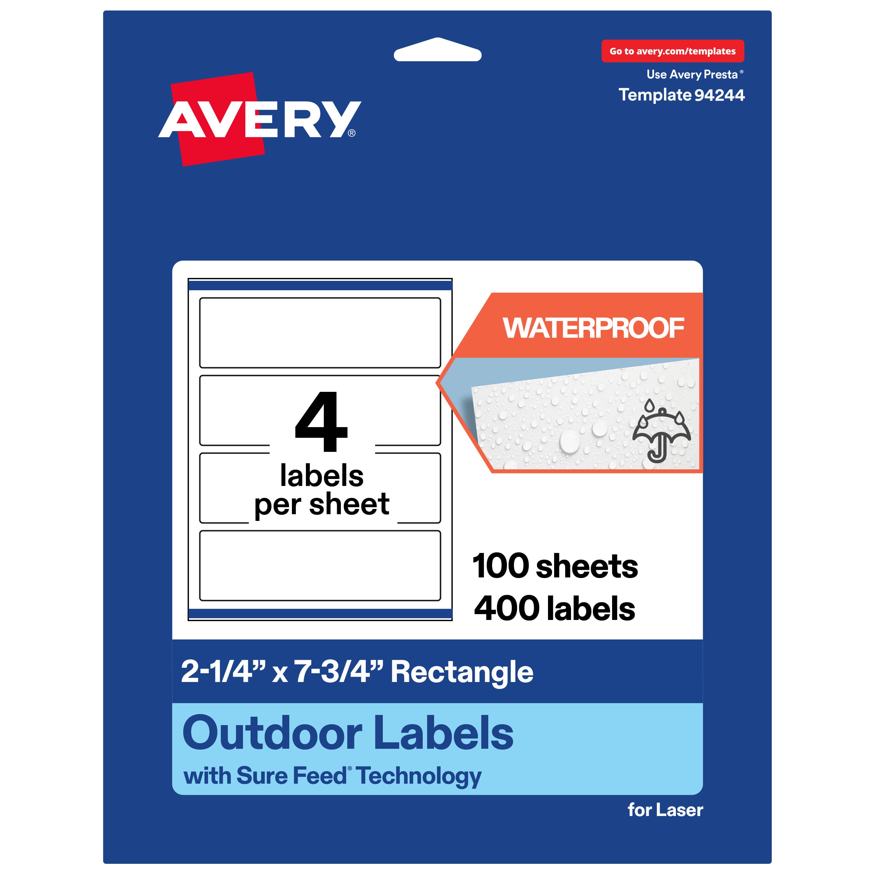 "Avery - Waterproof Rectangle Labels, 2.25"" x 7.75"", 400 Total - White" price history on PriceWatchPro