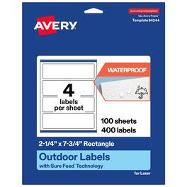 Avery - Waterproof Rectangle Labels, 2.25" x 7.75", 400 Total - White