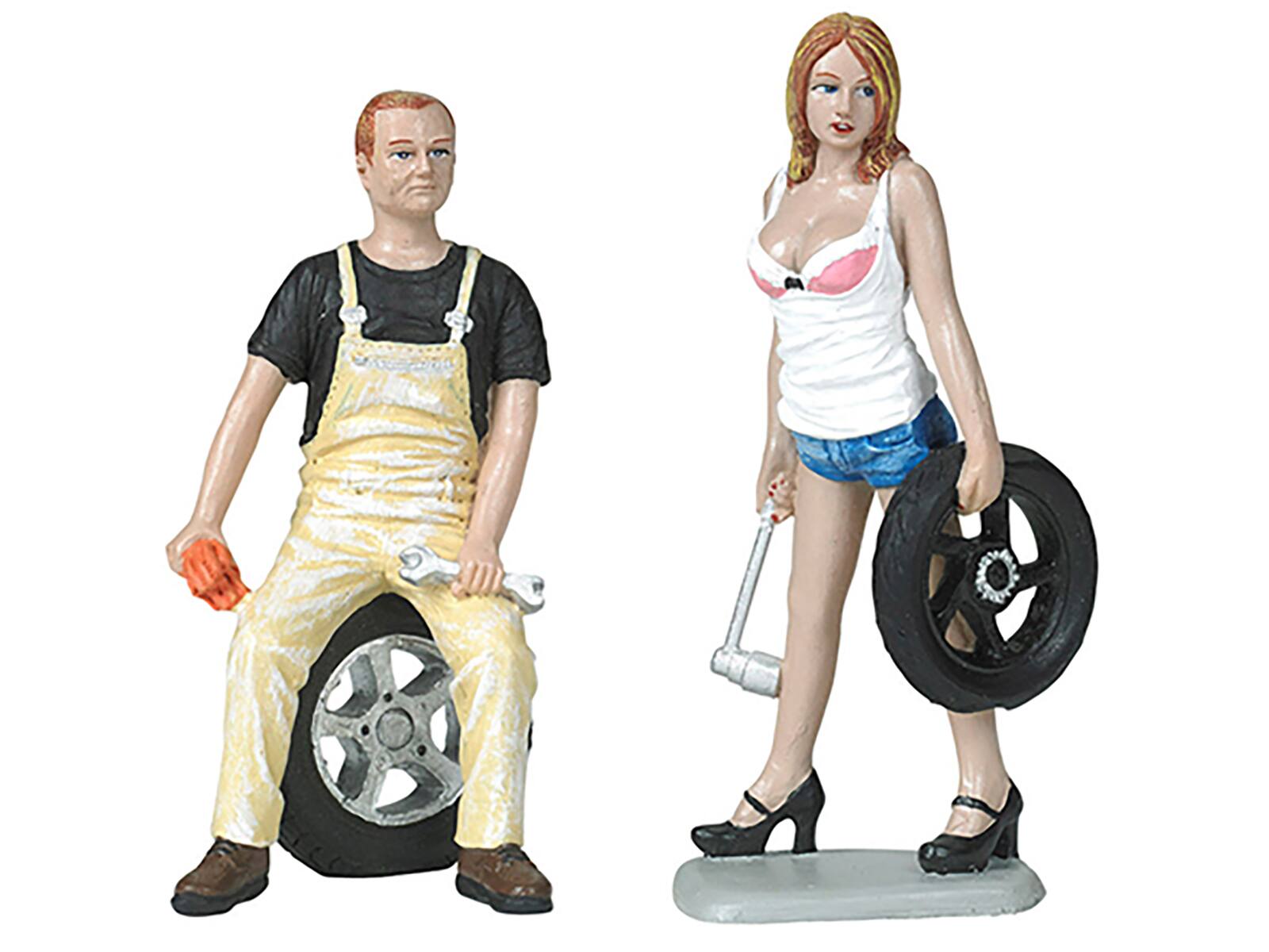 Alt View 1. Motorhead Miniatures - Meg and Derek Tire Brigade 2 piece Figurine Set 1/18 by Motorhead Miniatures.